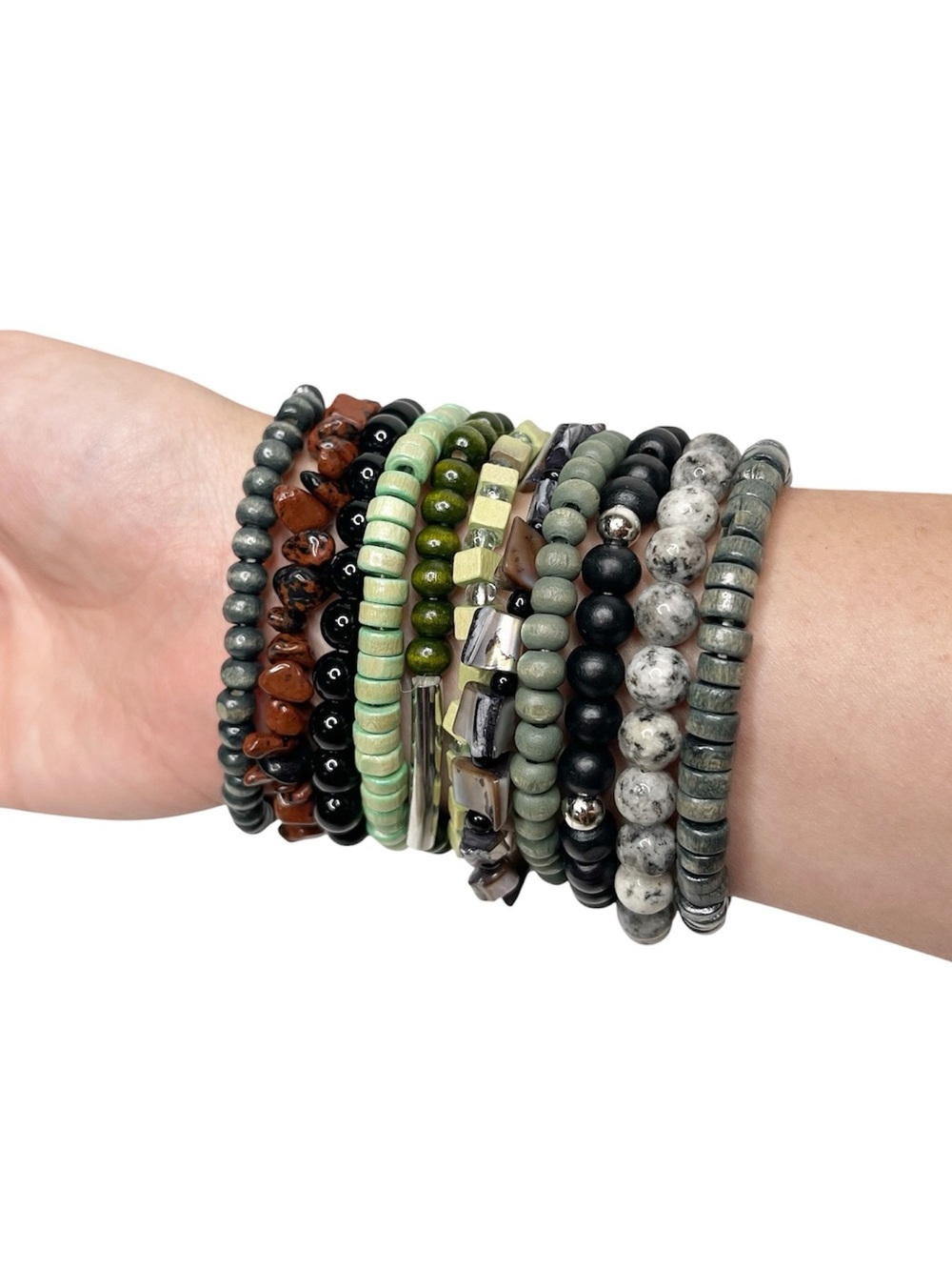 Beaded Bracelet Stack Stretchy Earth Tones Boho Festival